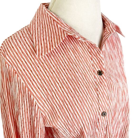 Jorli Red & White Asymmetrical Button Shirt Seersucker Lagenlook Tunic Size 16 - Picture 6 of 10